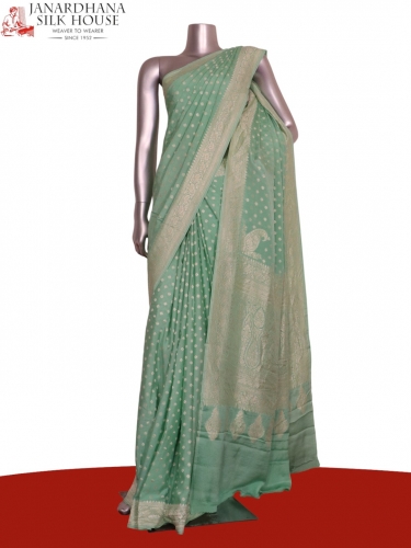 Pure Handloom Zari Butta Banarasi Crepe Silk Saree